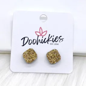 10mm Glitter Square Earrings - Gold