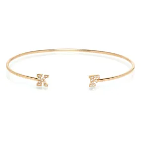 14k 2 Pavé Diamond Initial Letter Thin Cuff