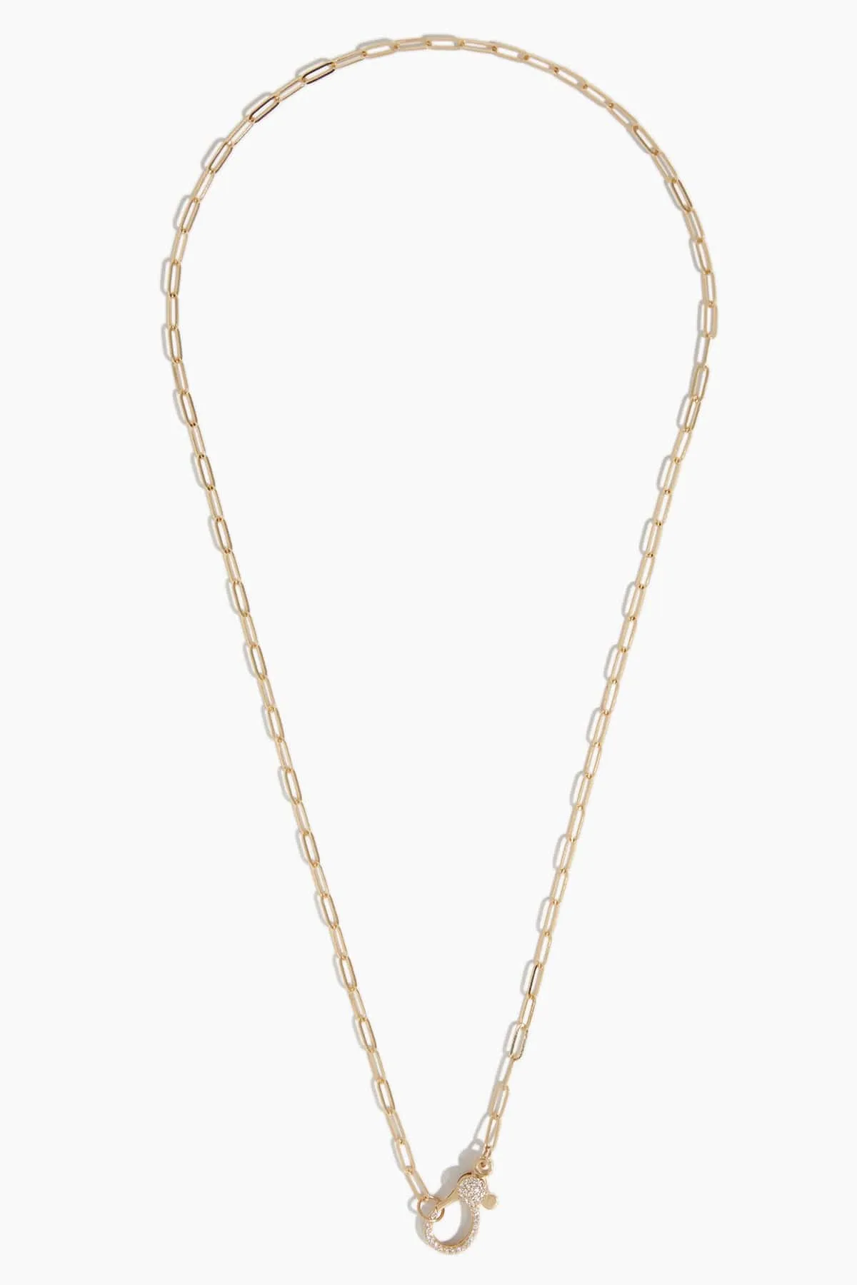 18" Pave Clasp Paperclip Chain in 14k Yellow Gold