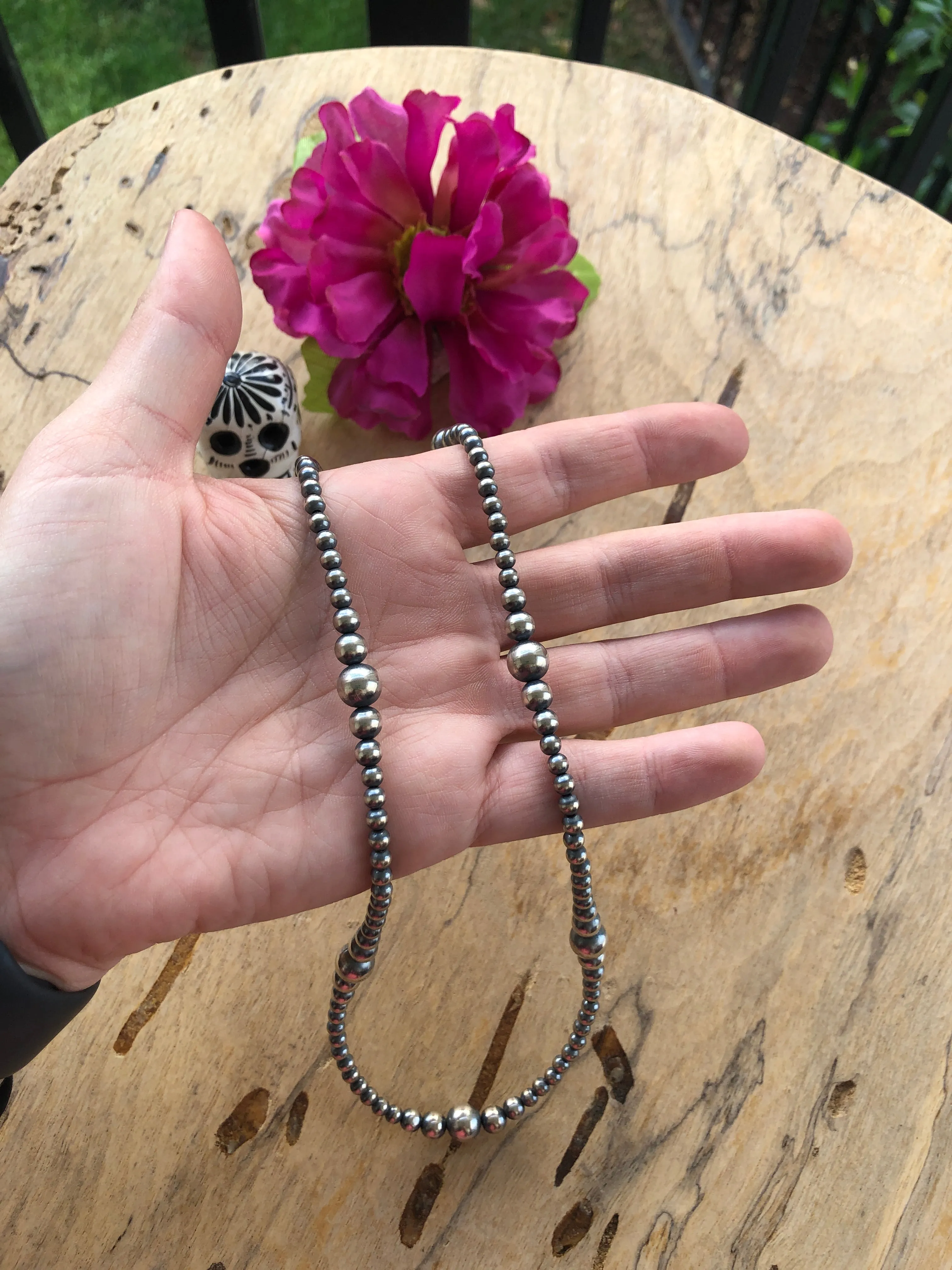 22" "Navajo Style" Sterling Pearls