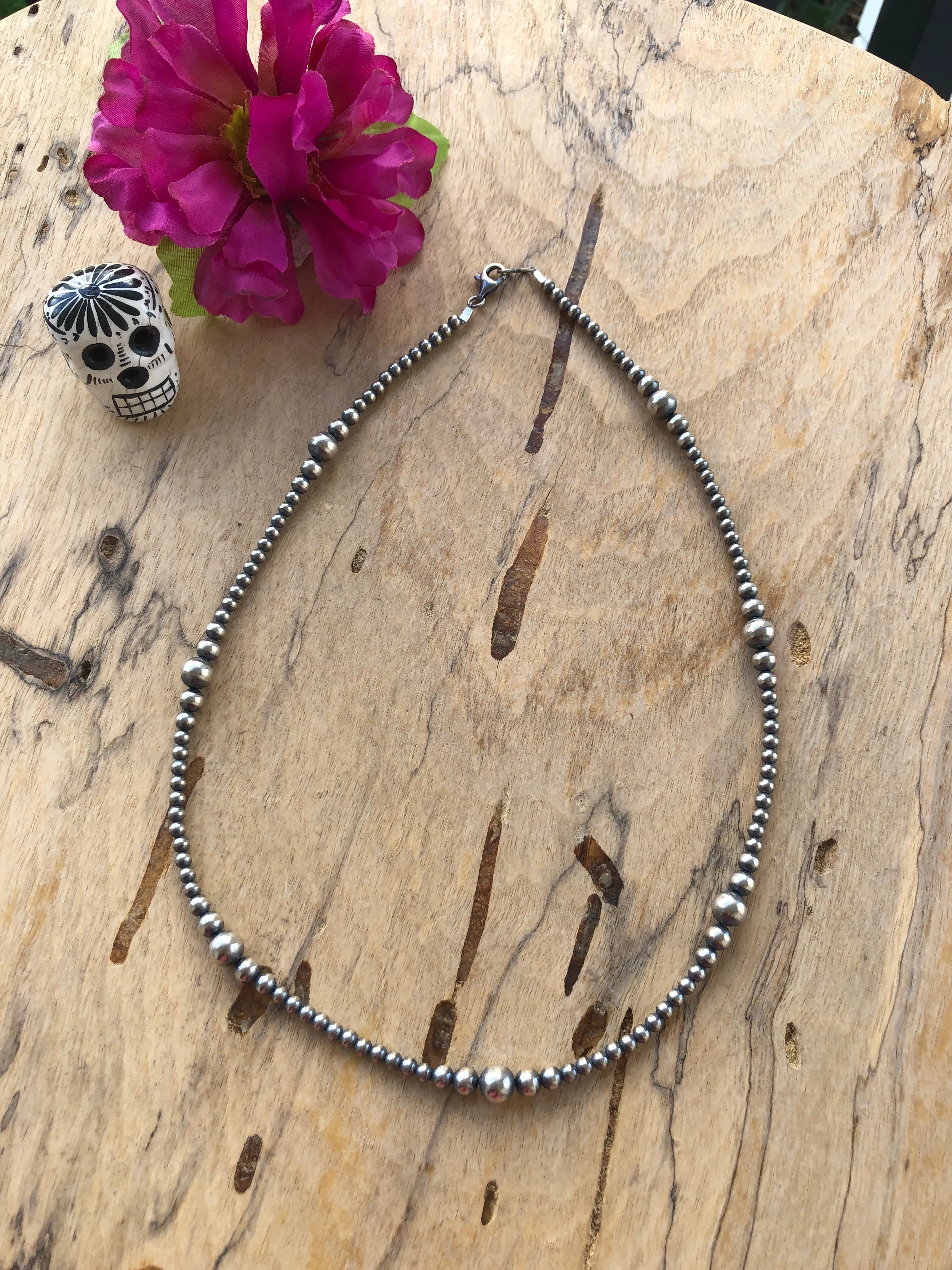 22" "Navajo Style" Sterling Pearls