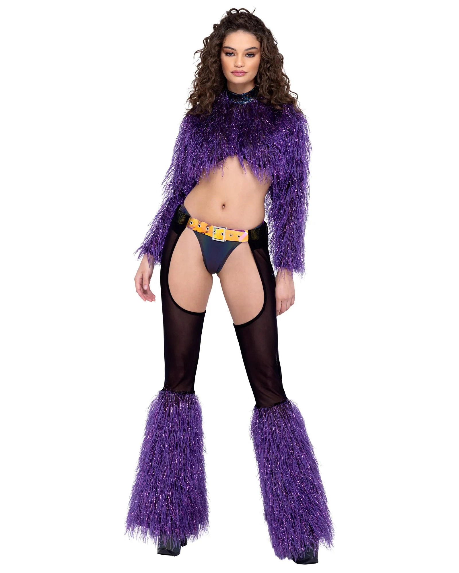 6248 - Sheer Chaps with Faux Fur Bell & Belt