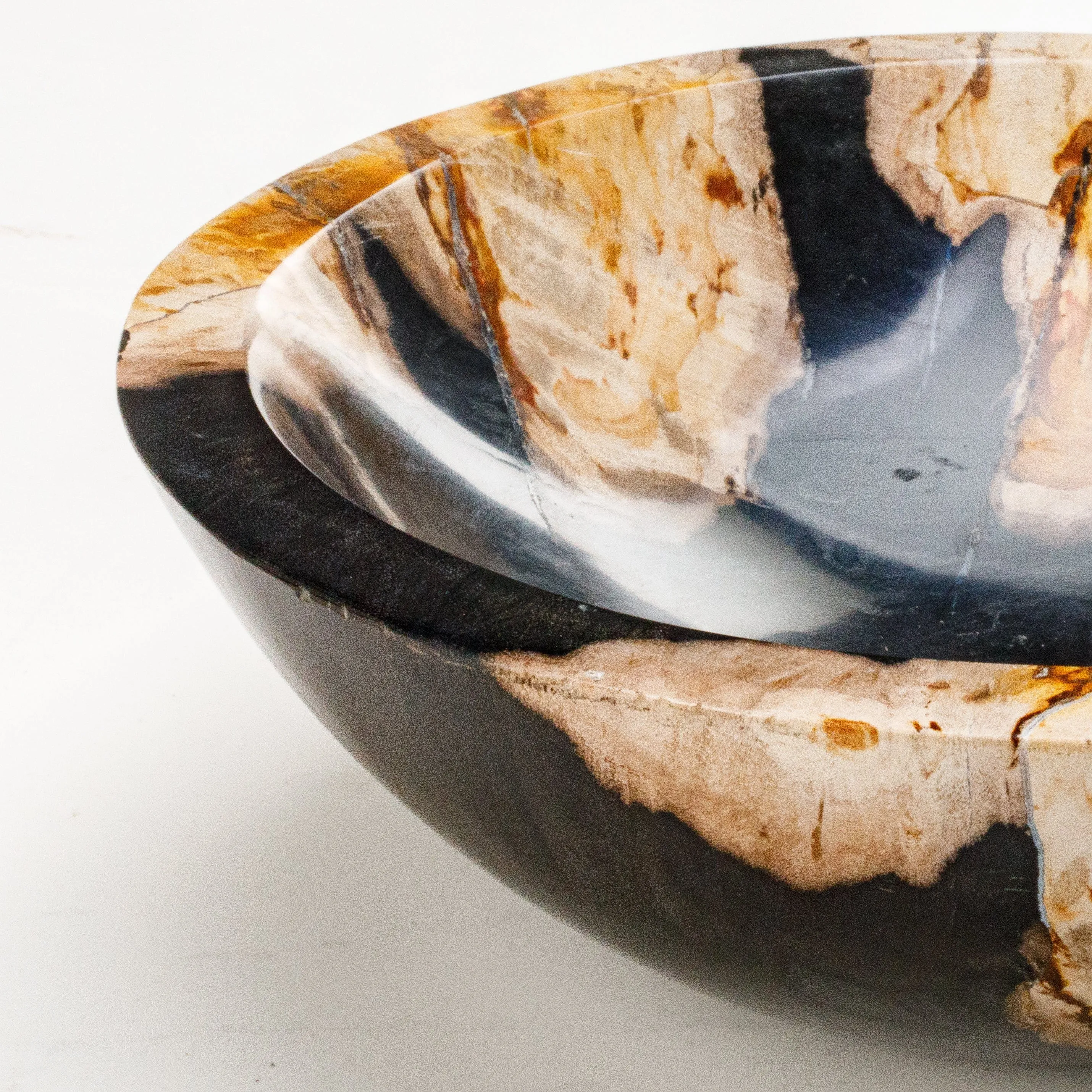 9 Black Small Petrified Wood Bowl