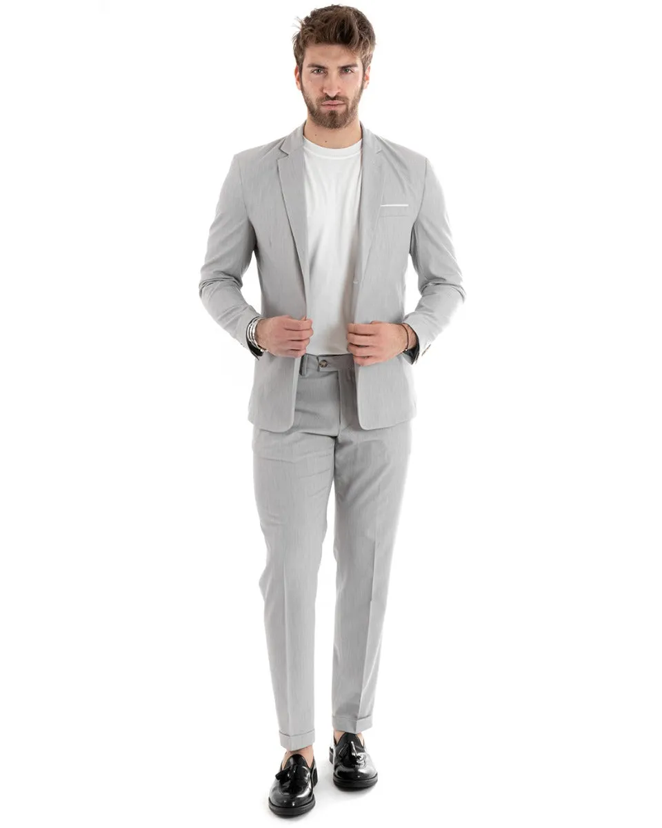 Abito Uomo Monopetto Vestito Viscosa Completo Giacca Pantaloni Grigio Elegante Cerimonia GIOSAL-OU2275A