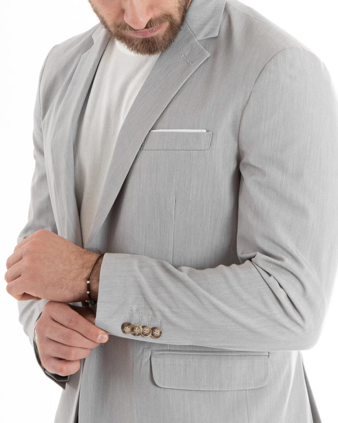 Abito Uomo Monopetto Vestito Viscosa Completo Giacca Pantaloni Grigio Elegante Cerimonia GIOSAL-OU2275A