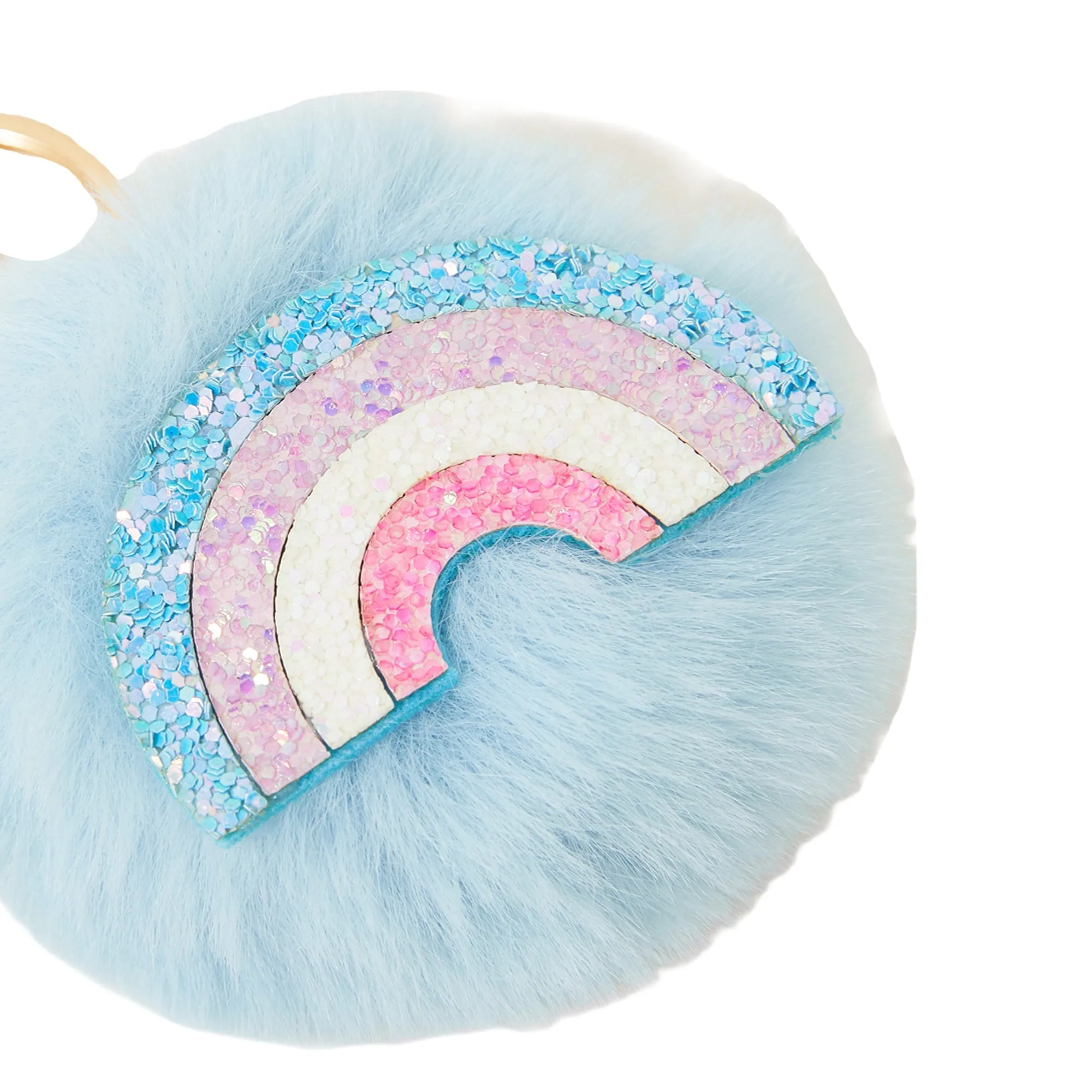 Accessorize London Faux Fur Pom-Pom Rainbow Keyring