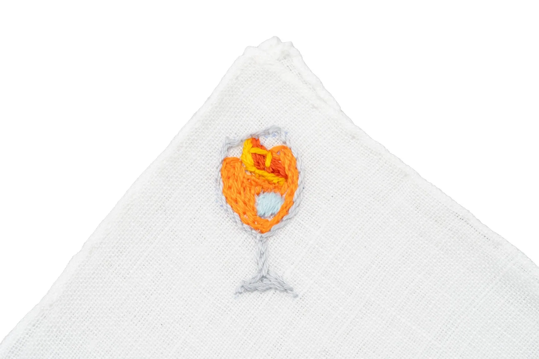 Aperol Spritz Cocktail Hand Embroidered Linen Pocket Square