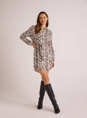 Belted Pullover Shirt Dress - Batik Chevron Print