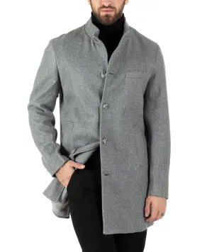 Cappotto Monopetto Uomo Giacca Collo Coreano Giaccone Lungo Grigio Chiaro Baronetto Elegante GIOSAL-CO1014A