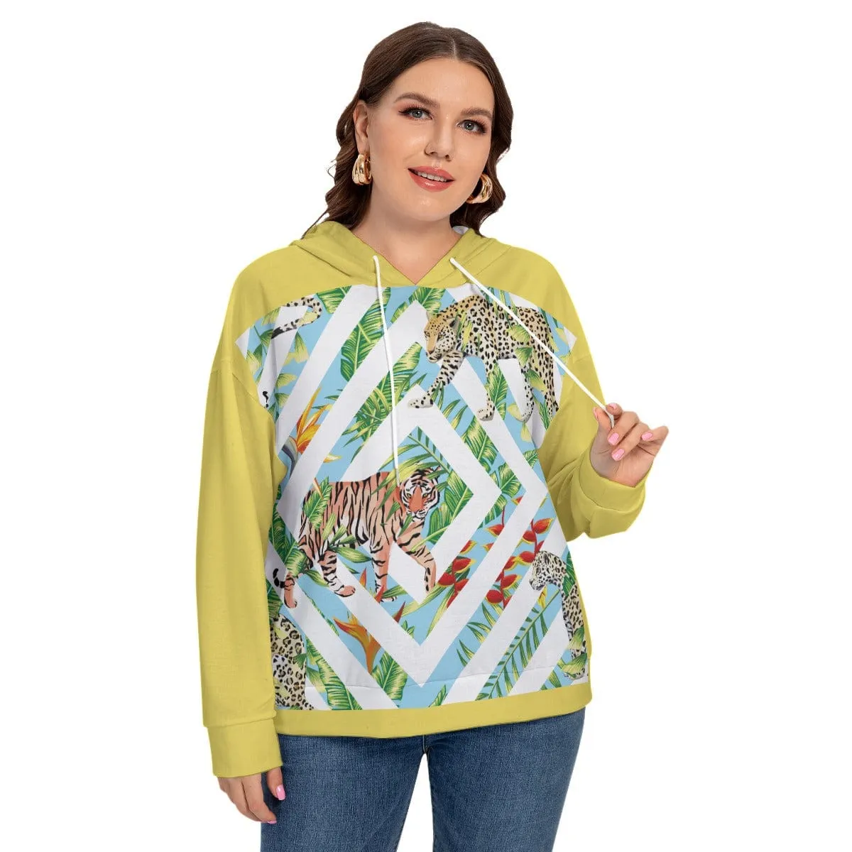 Chevron Lion Women's Long Sleeve Sweatshirt With Hood(Plus Size)