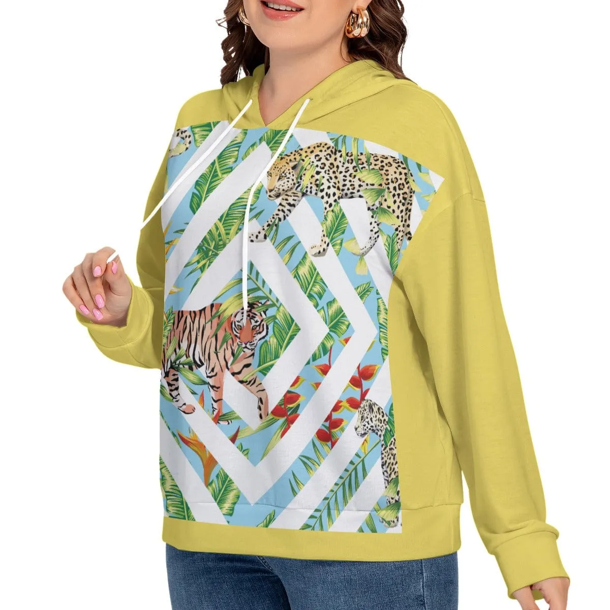 Chevron Lion Women's Long Sleeve Sweatshirt With Hood(Plus Size)