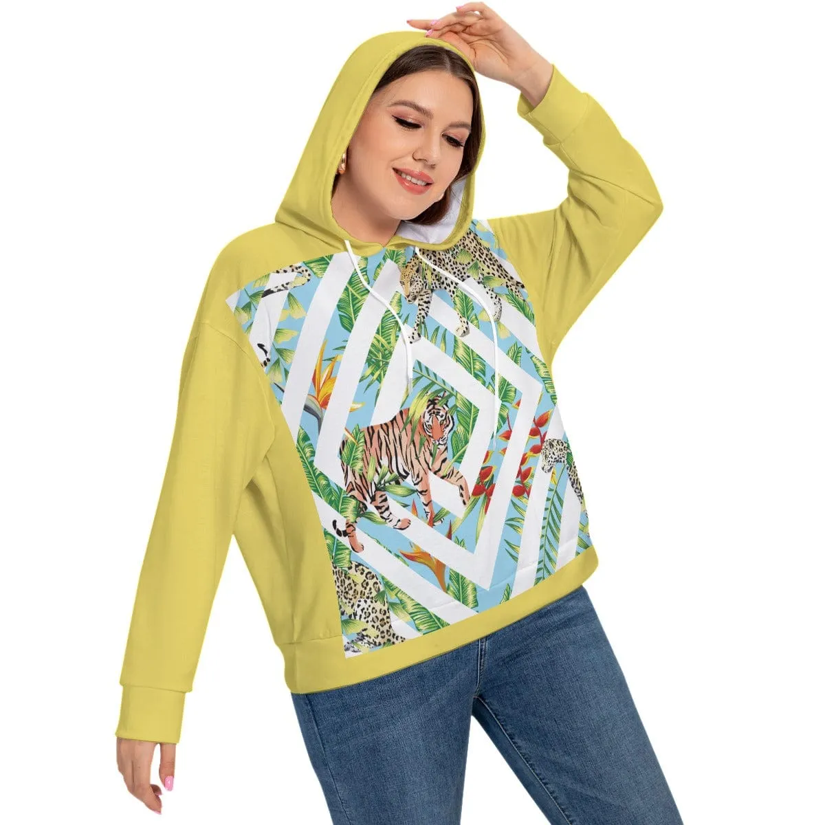 Chevron Lion Women's Long Sleeve Sweatshirt With Hood(Plus Size)