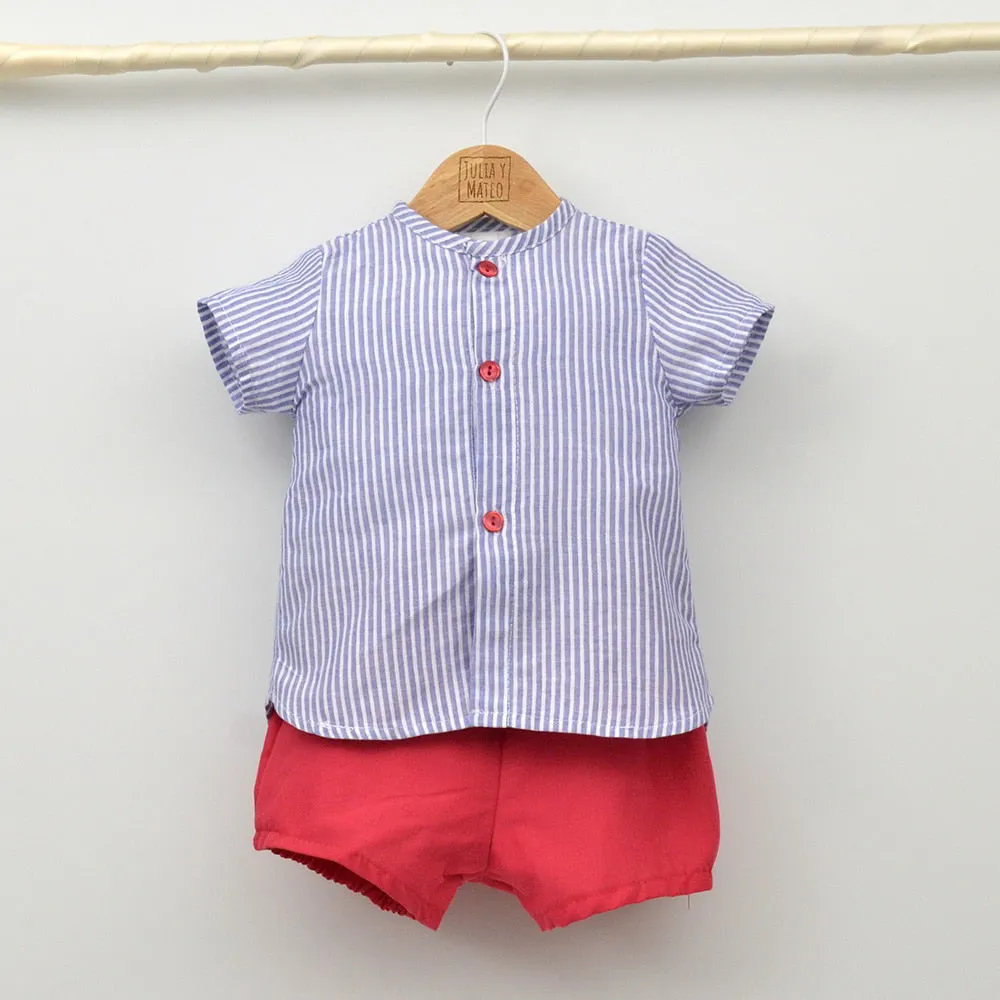 Conjunto bebé Santander con pololo y camisa cuello Mao