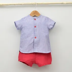 Conjunto bebé Santander con pololo y camisa cuello Mao