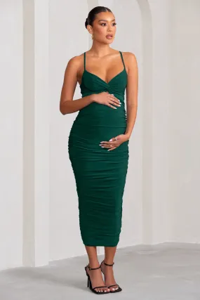 Desired | Robe mi-longue maternité de couleur verte avec détail torsadé sur le devant