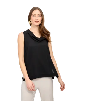 Draped Neck Sleeveless Top Style - Black