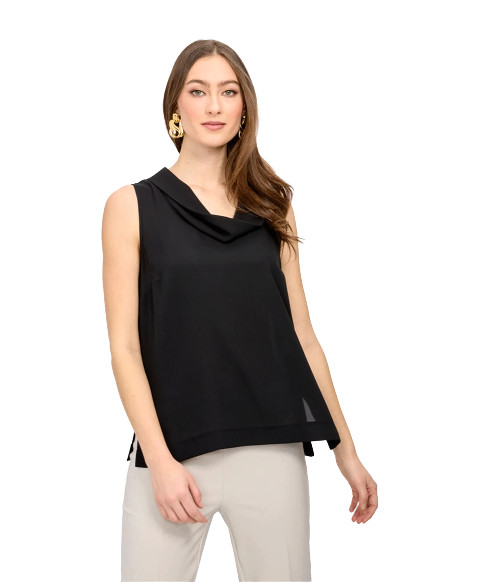 Draped Neck Sleeveless Top Style - Black