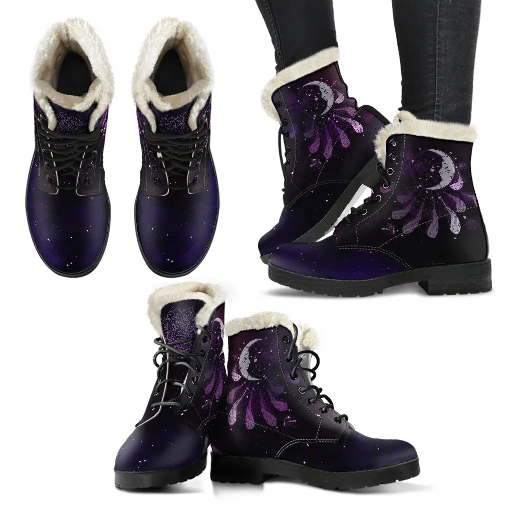 Dream Catcher Moon Faux Fur Boots