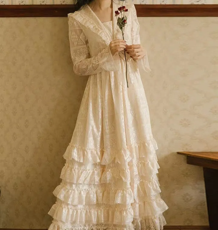 Edwardian Style Lace Ruffle Dress