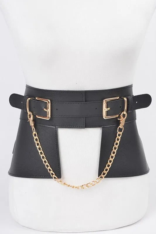 Faux Leather Metal Chain Skirt Belt