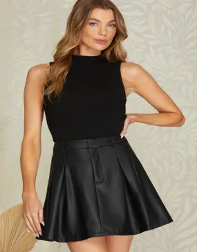 Faux Leather Pleated Skirt With Pants Lining