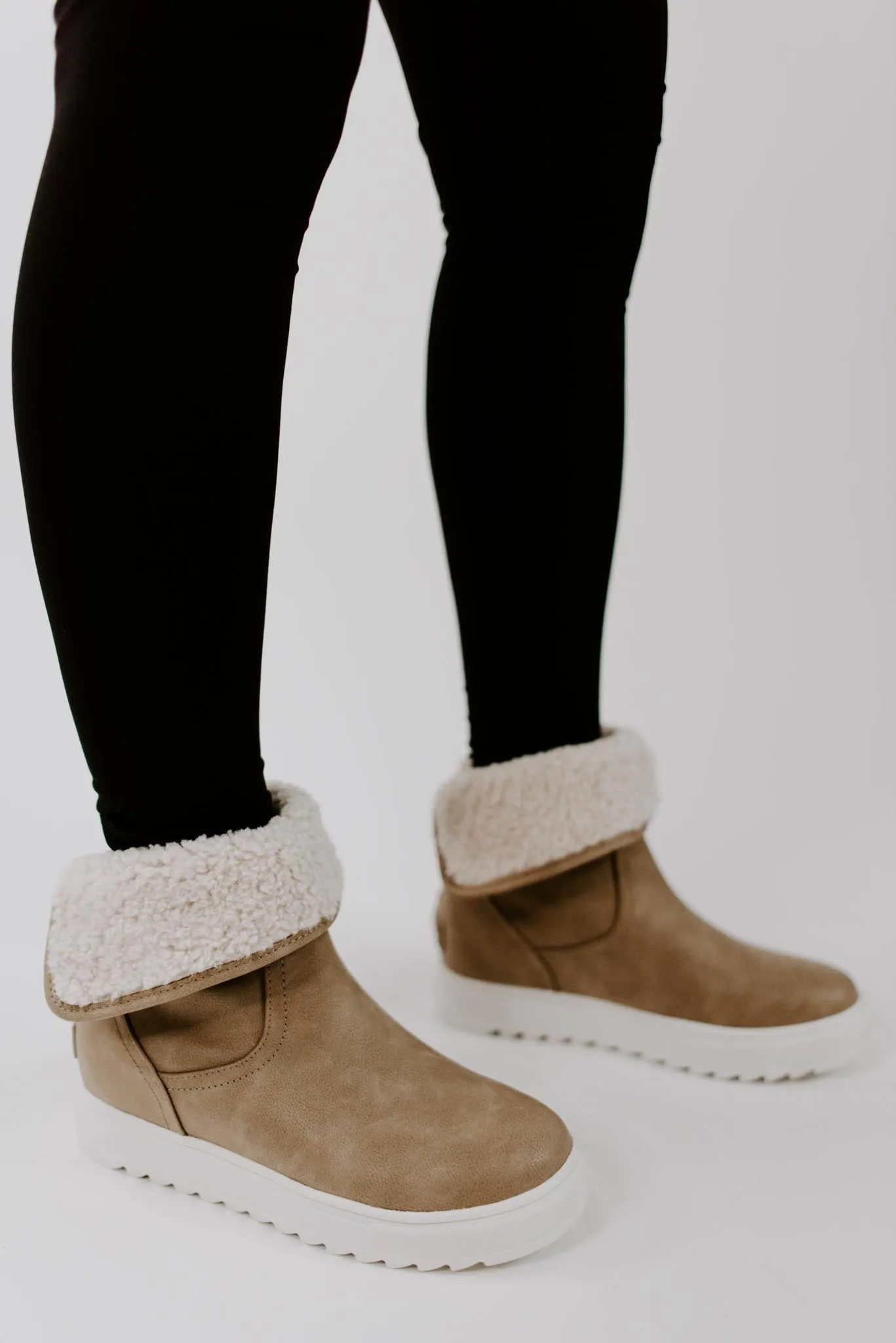 Faux Sherpa Sneaker Boot in Sand