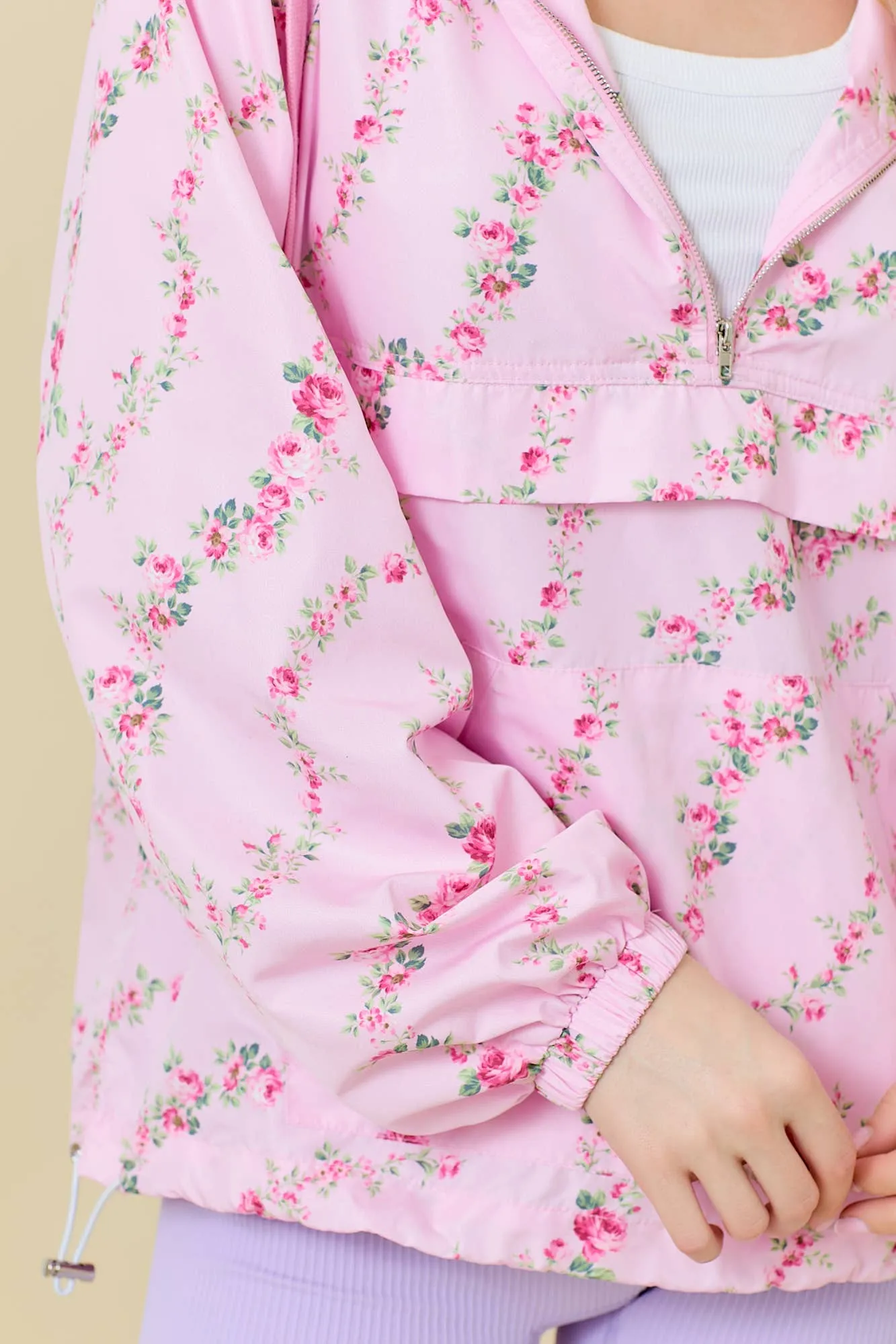 Floral Border Printed Windbreaker Jacket