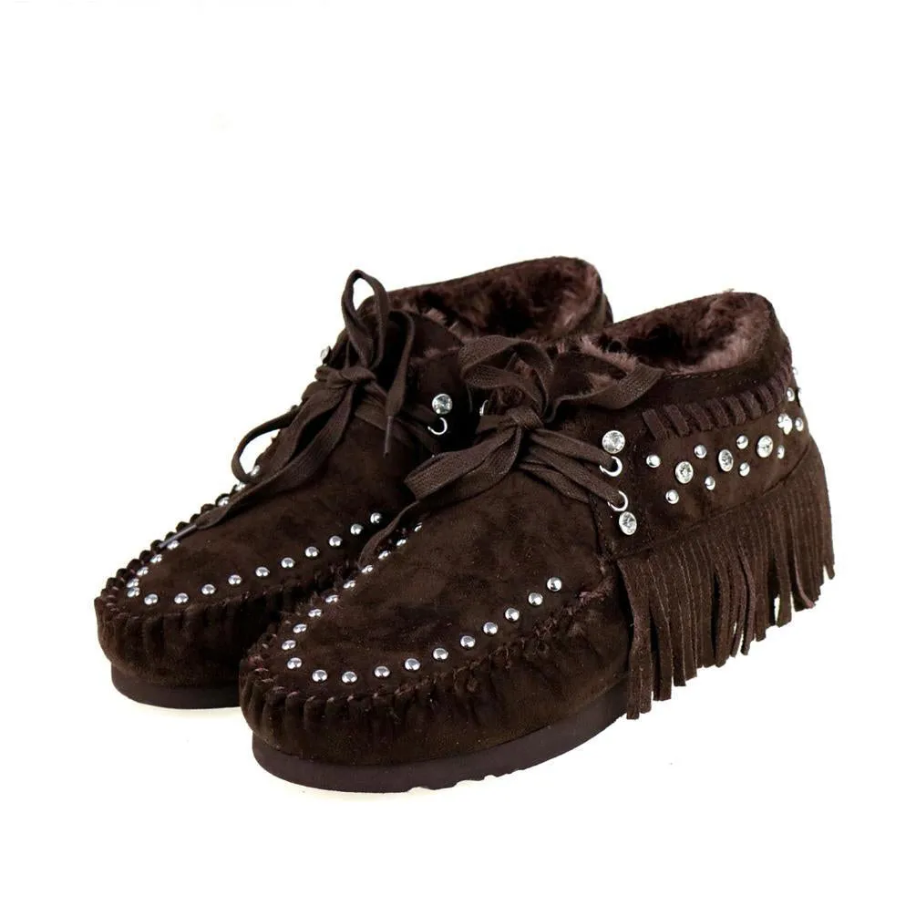 Fringe Suede Studs Bootie Moccasins