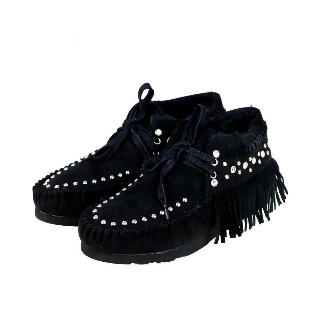 Fringe Suede Studs Bootie Moccasins