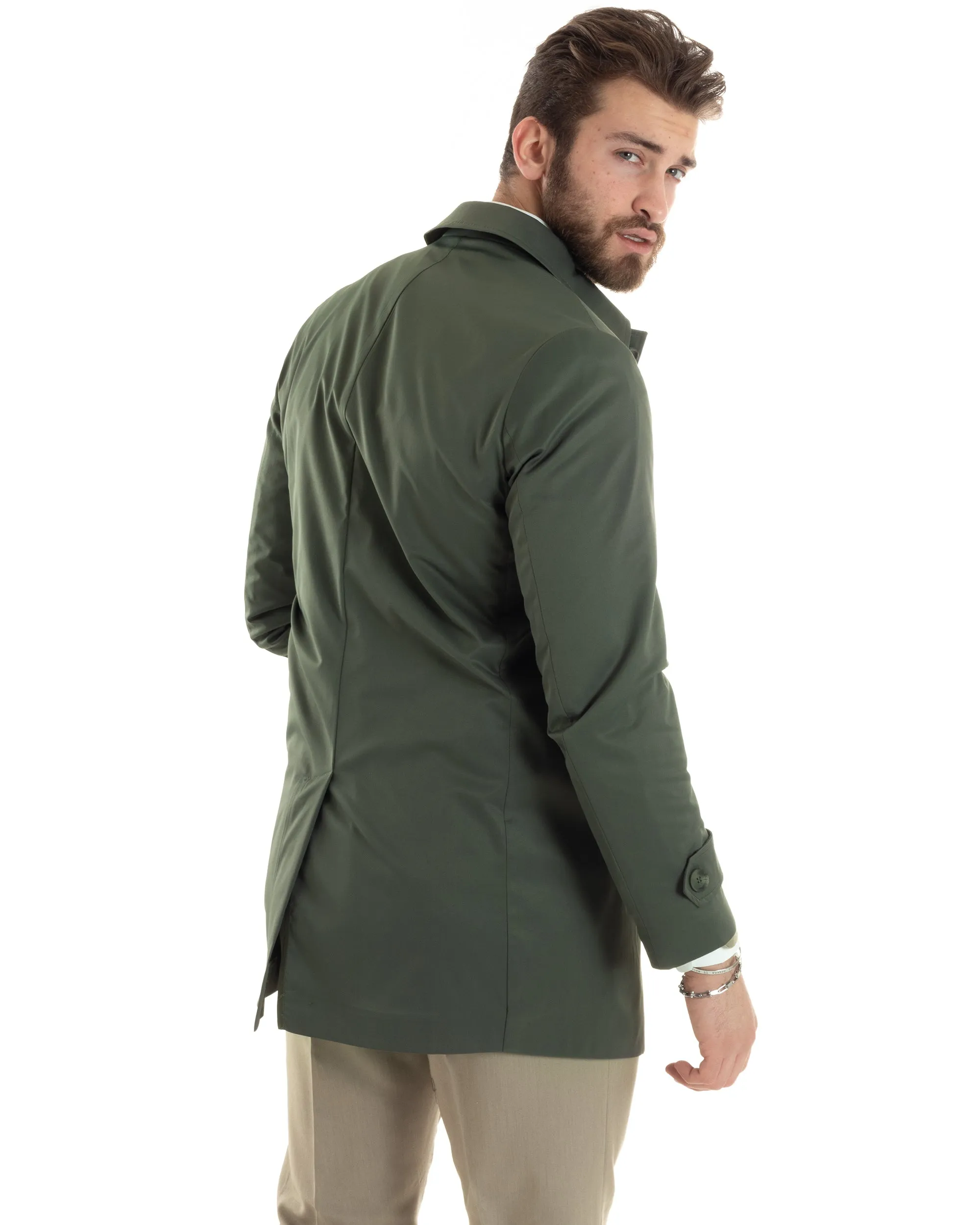 Giubbotto Uomo Trench Lungo Con Colletto Tessuto Impermeabile Verde GIOSAL-G3160A