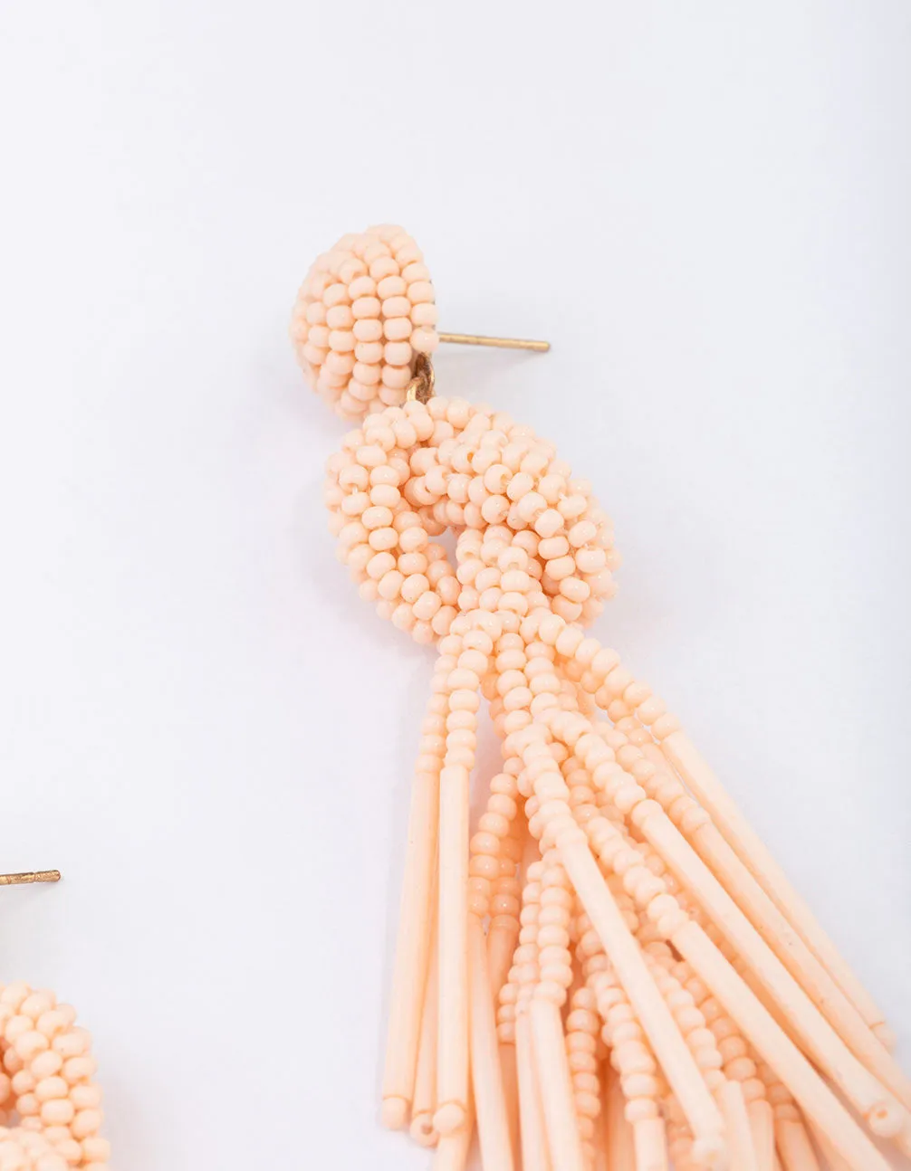 Gold Beaded Tassel Drop Earrings