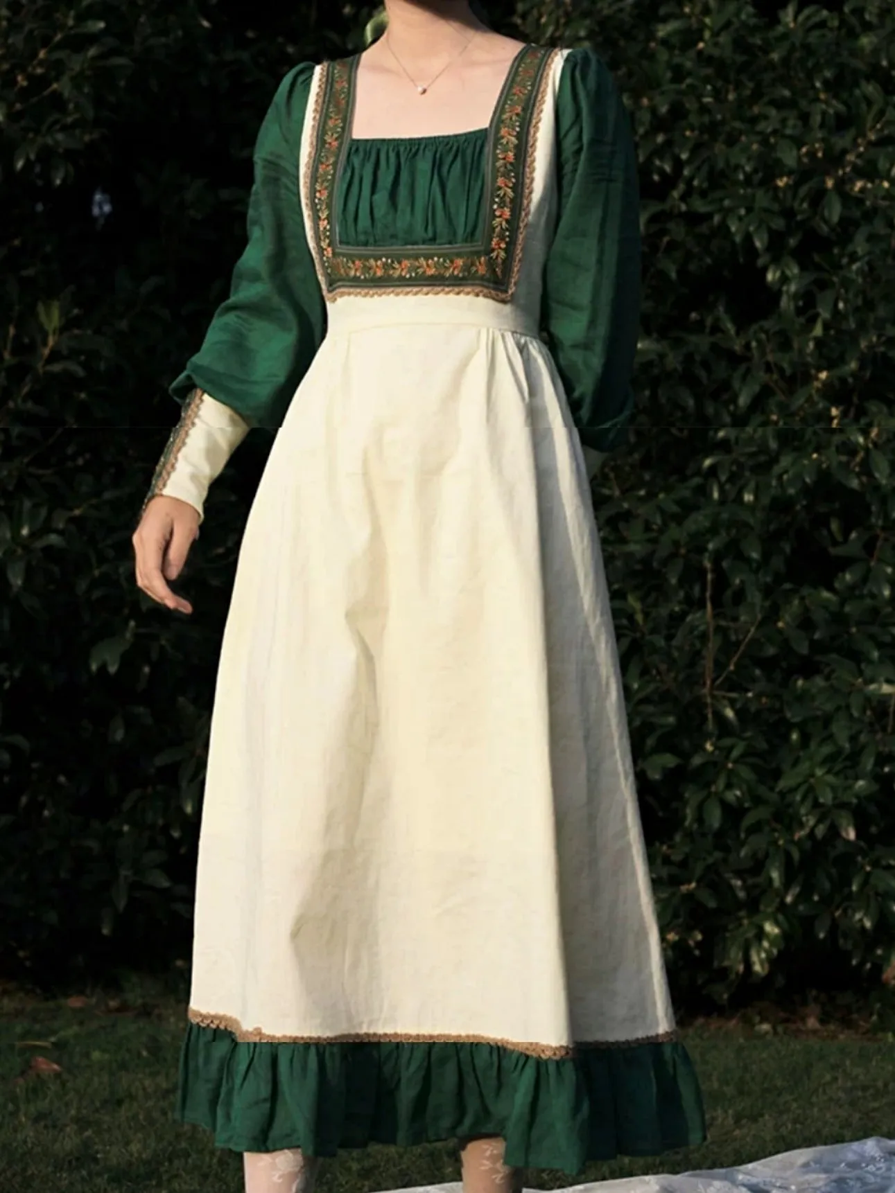 Gunne Sax Style Emerald Green Dress