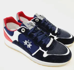 LA MARTINA SNEAKERS UOMO FONDO GOMMA ALTO 3,5 CM.CAMOSCIO  BLU PELLE BIANCO E ROSSO RIF.12