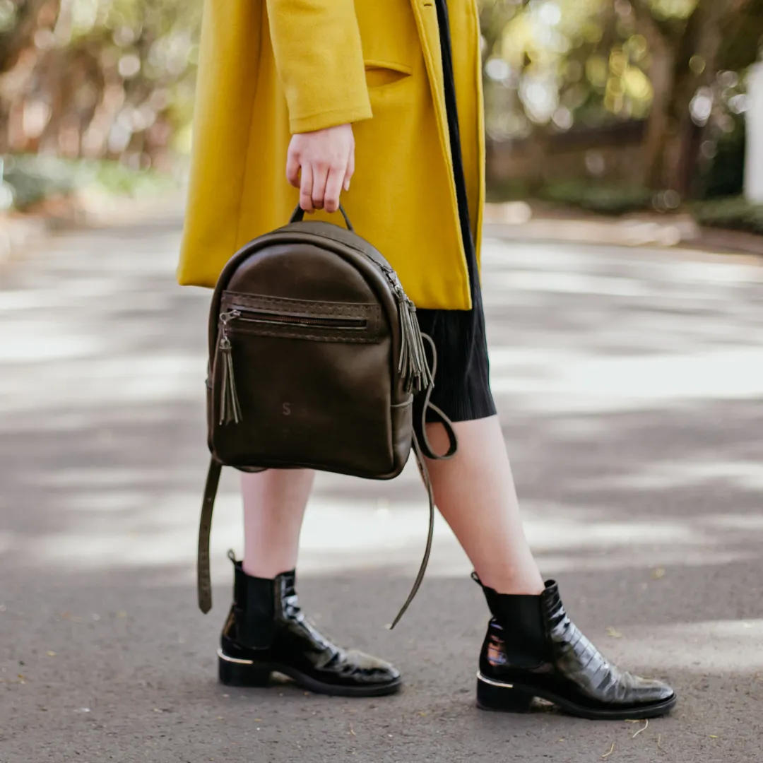 La Petite Leather Ladies Backpack Olive Green