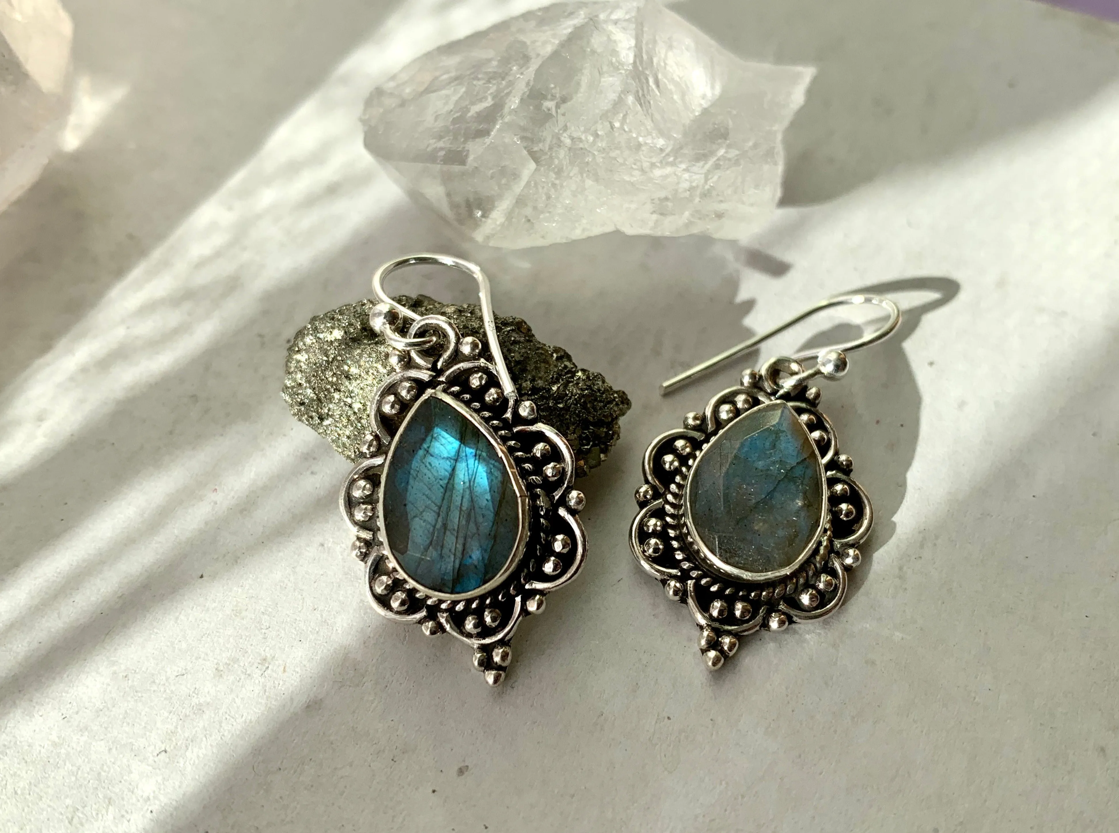 Labradorite Nissa Earrings - Faceted Drop