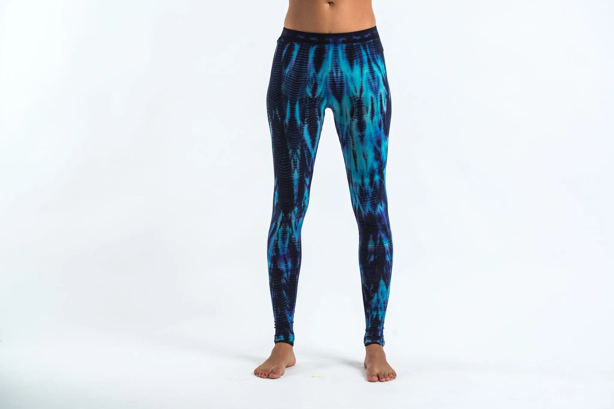 Lightning Stripes Tie Dye Cotton Leggings in Blue Navy