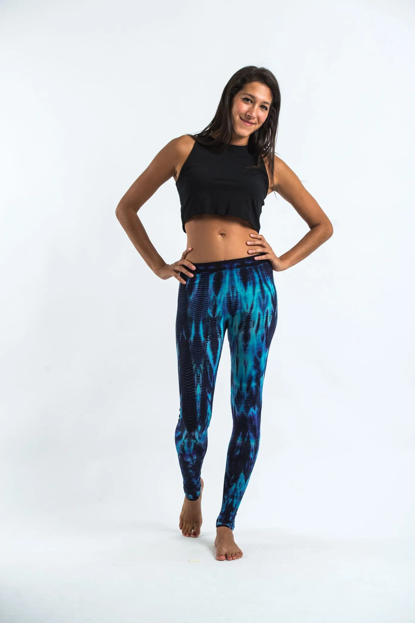 Lightning Stripes Tie Dye Cotton Leggings in Blue Navy