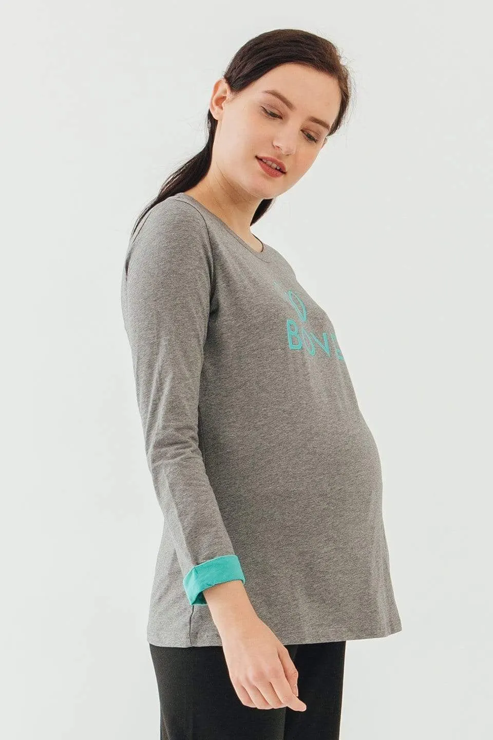 Long Sleeve Chiara Round Neck Mozzie Maternity Top Charcoal