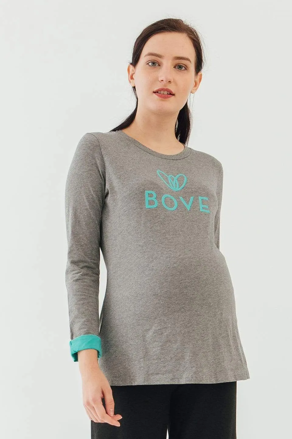 Long Sleeve Chiara Round Neck Mozzie Maternity Top Charcoal