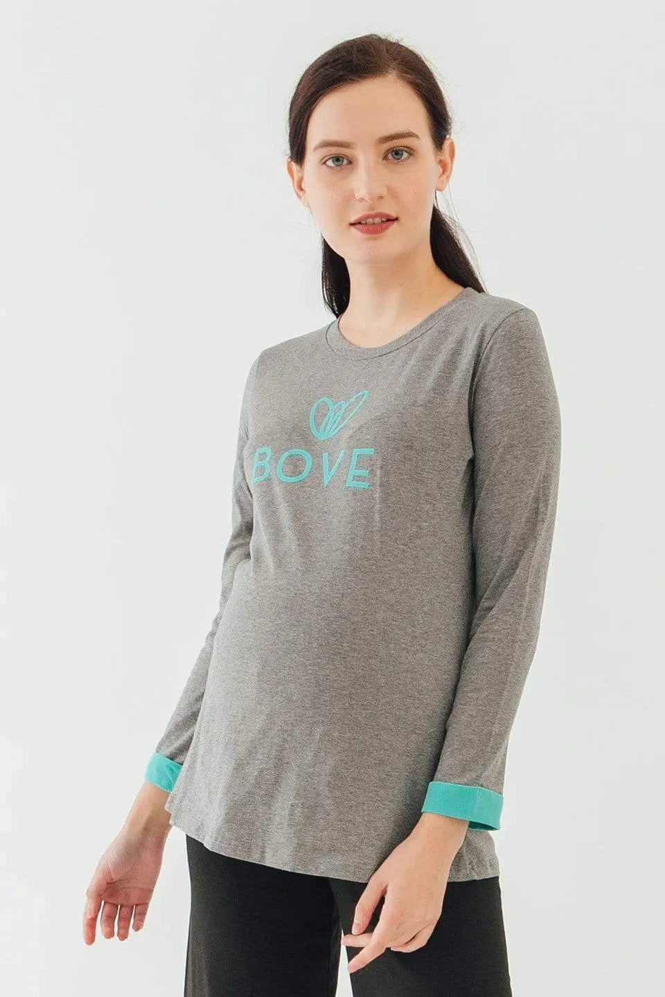 Long Sleeve Chiara Round Neck Mozzie Maternity Top Charcoal