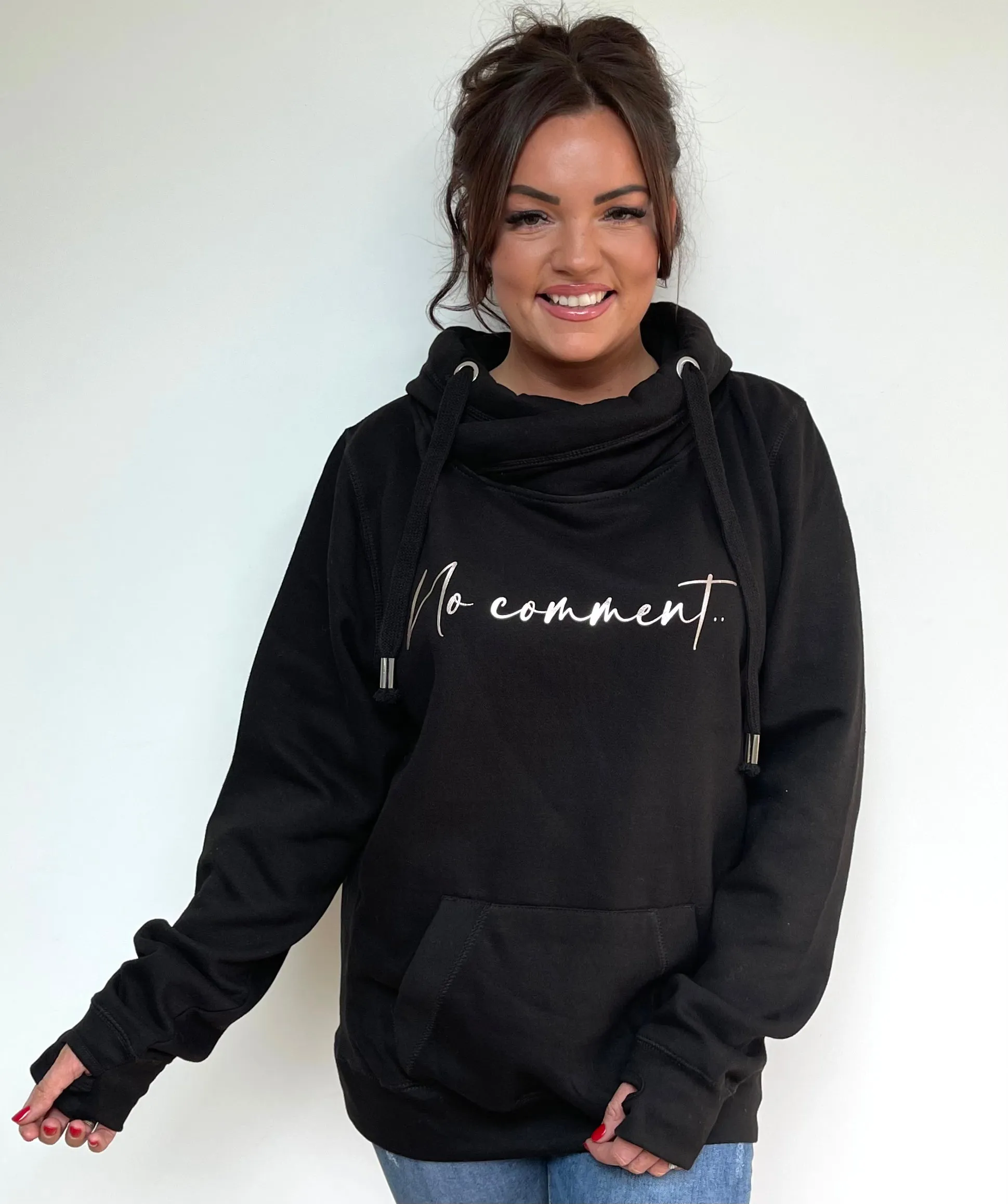 Luxury Cowl Neck No Comment Hoodie - Black