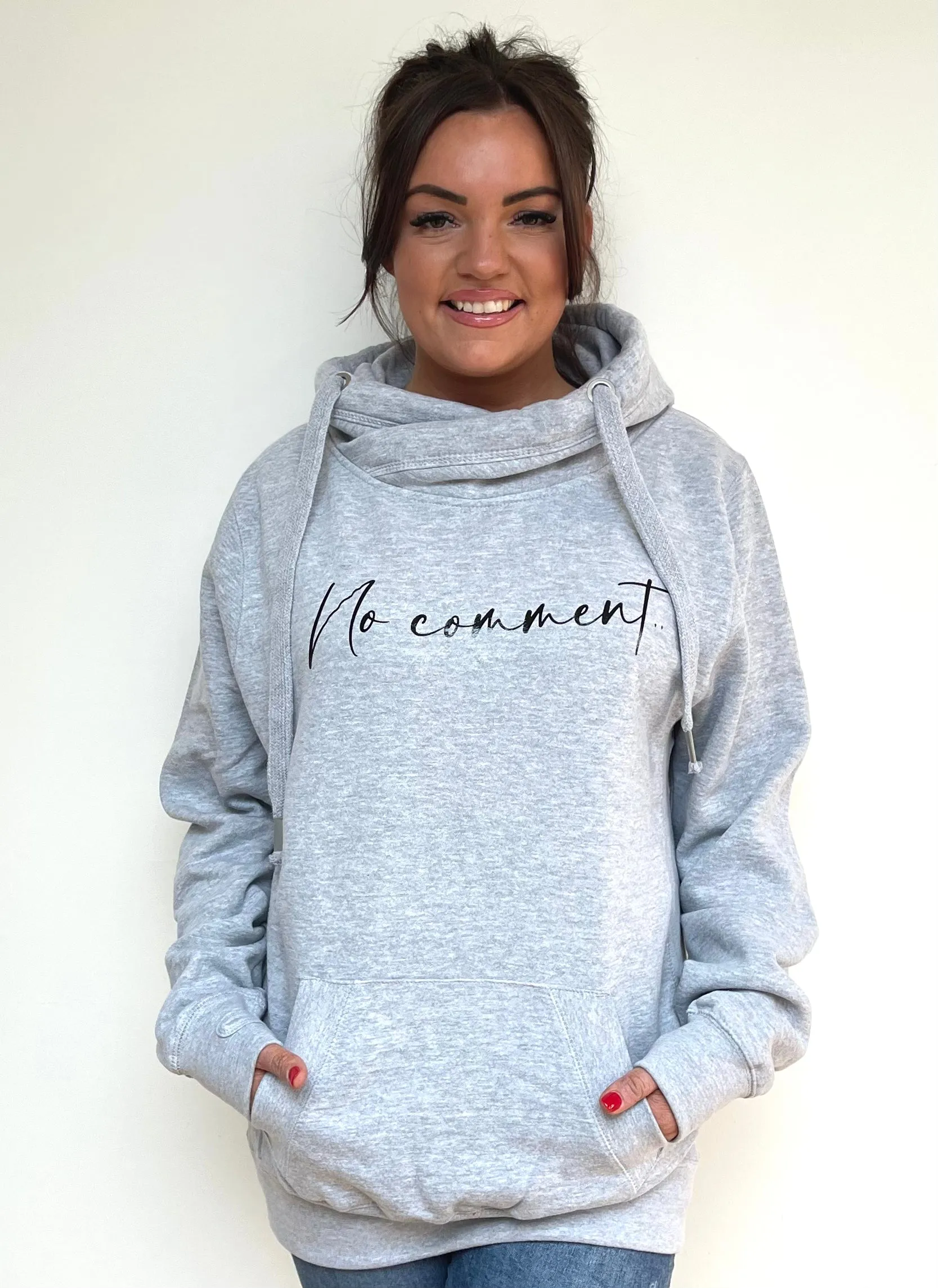 Luxury Cowl Neck No Comment Hoodie - Grey