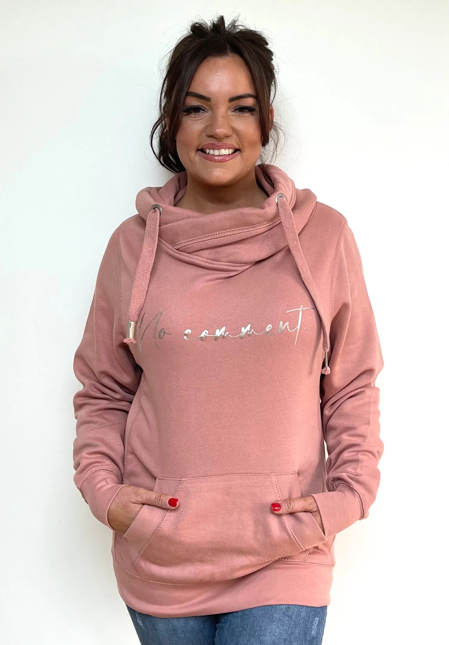 Luxury Cowl Neck No Comment Hoodie - Sugar Poppy