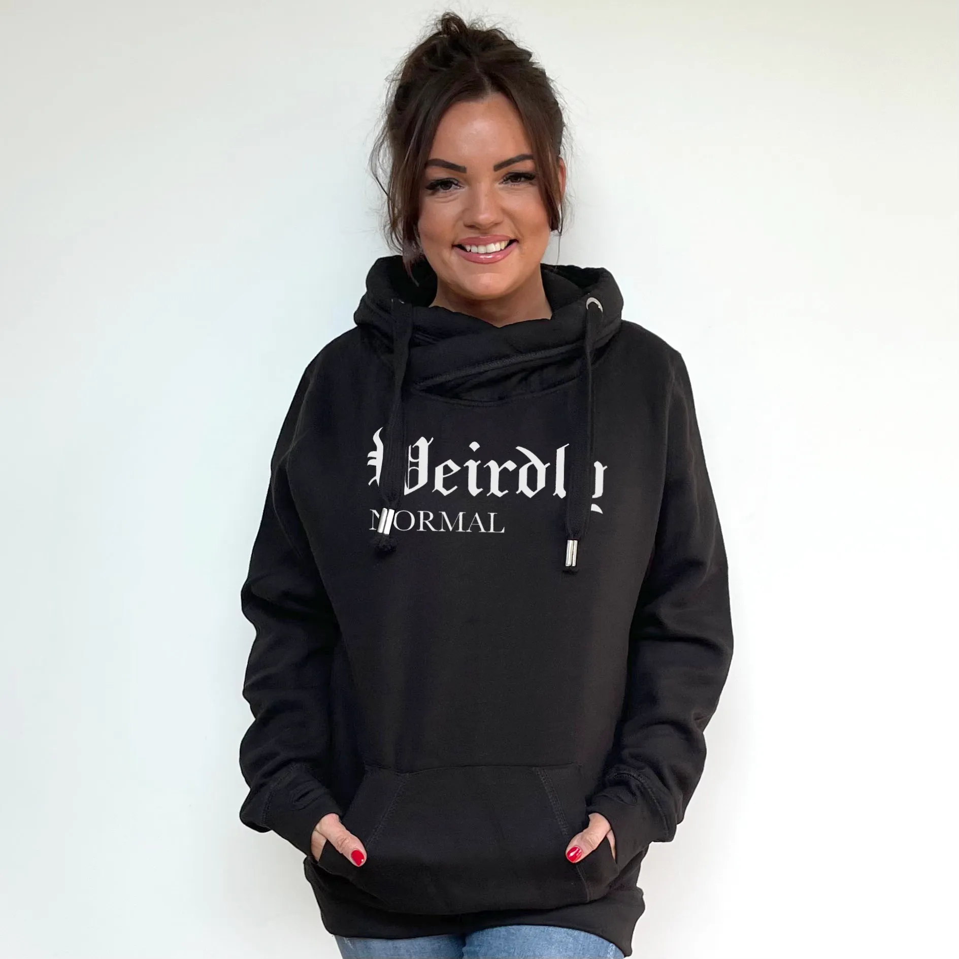 Luxury Cowl Neck Weirdly Normal Hoodie - Black