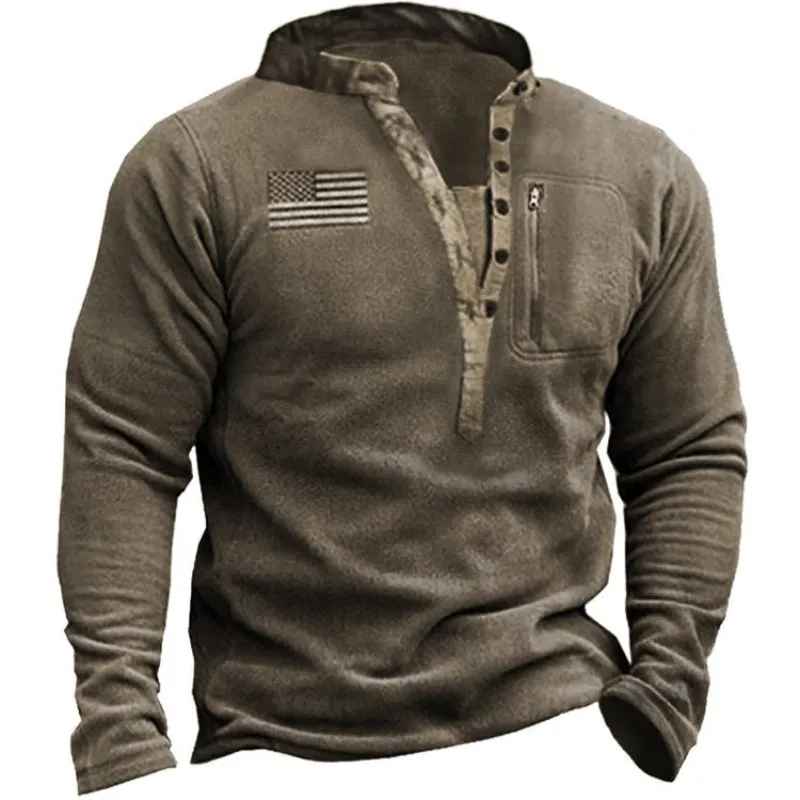 Men's Outdoor Fleece Warm Henry Collar Printed Sweatshirt