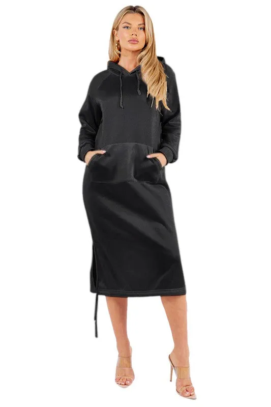 Midi Style Sweatshirt Dress- Black