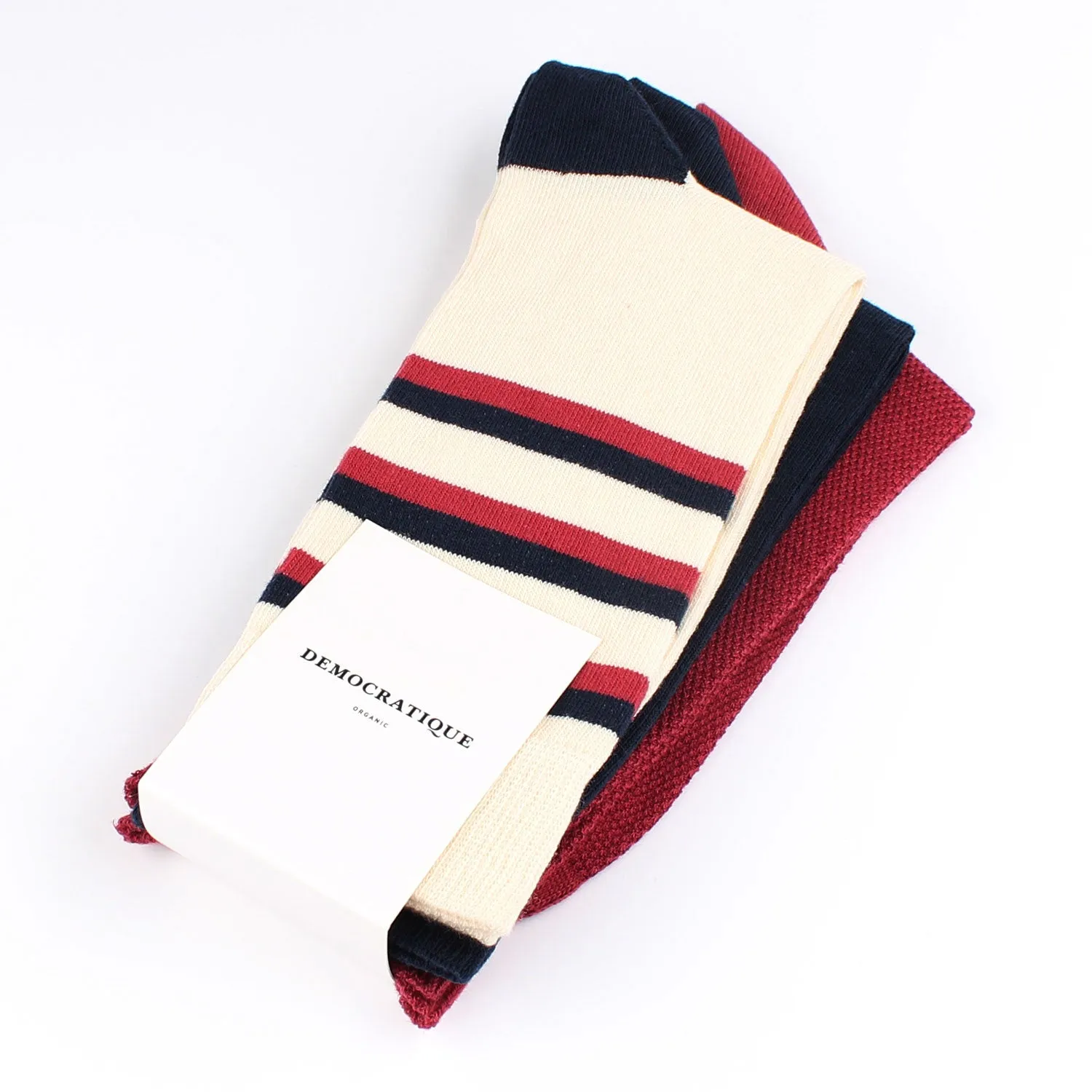 OF 3-pack 1 - Off White / Navy / Light Rosso - Stripes, Pique and Flat Knit