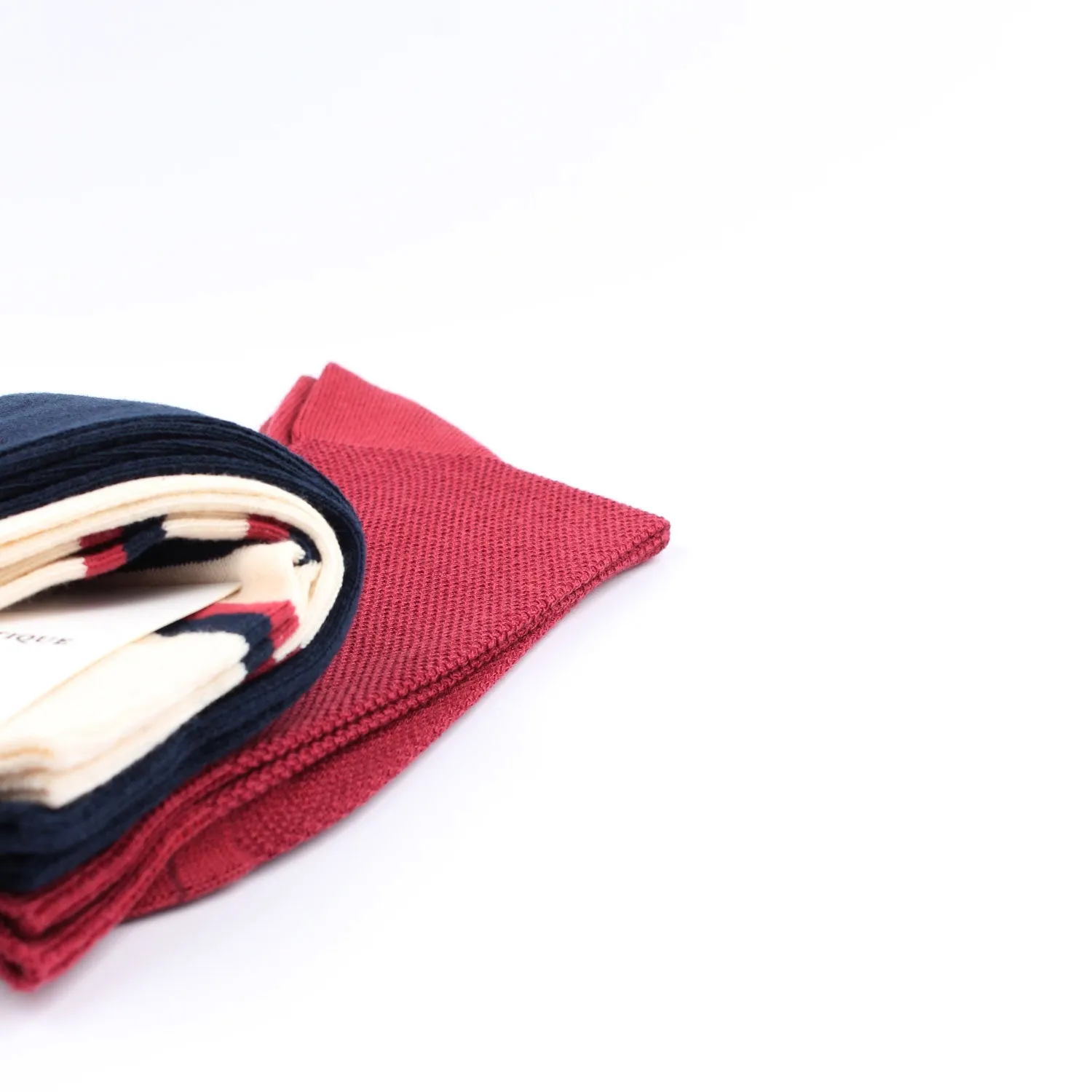 OF 3-pack 1 - Off White / Navy / Light Rosso - Stripes, Pique and Flat Knit