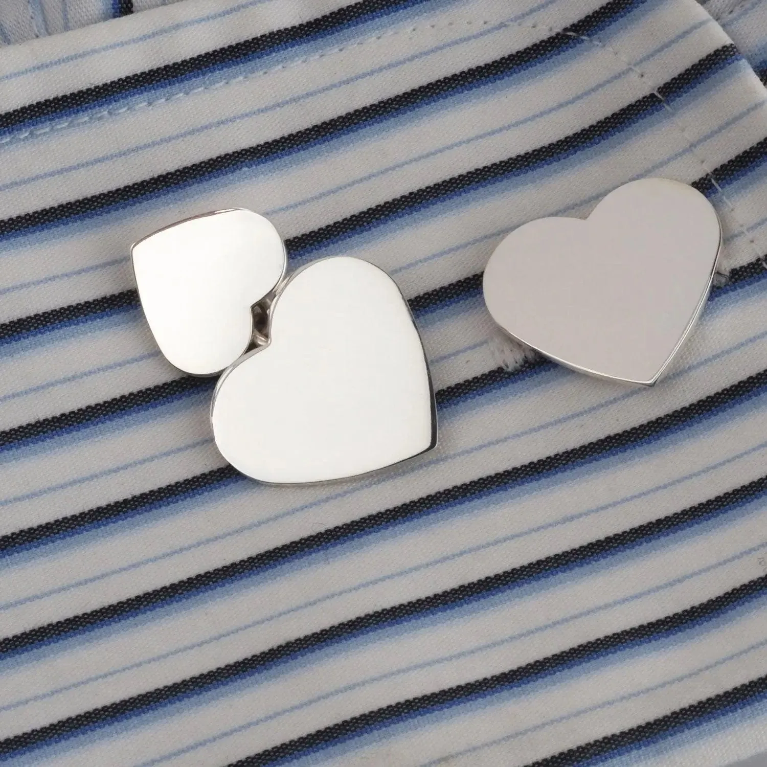 Personalised Sterling Silver Heart Chain Cufflinks Engraved