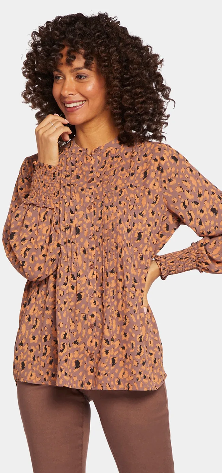 Pleated Peasant Blouse Meerkleurige print | Caramel Cat